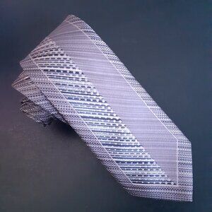 Hubert Milano Narrow Tie, Grey w/ Diagonal Lines & Middle Line